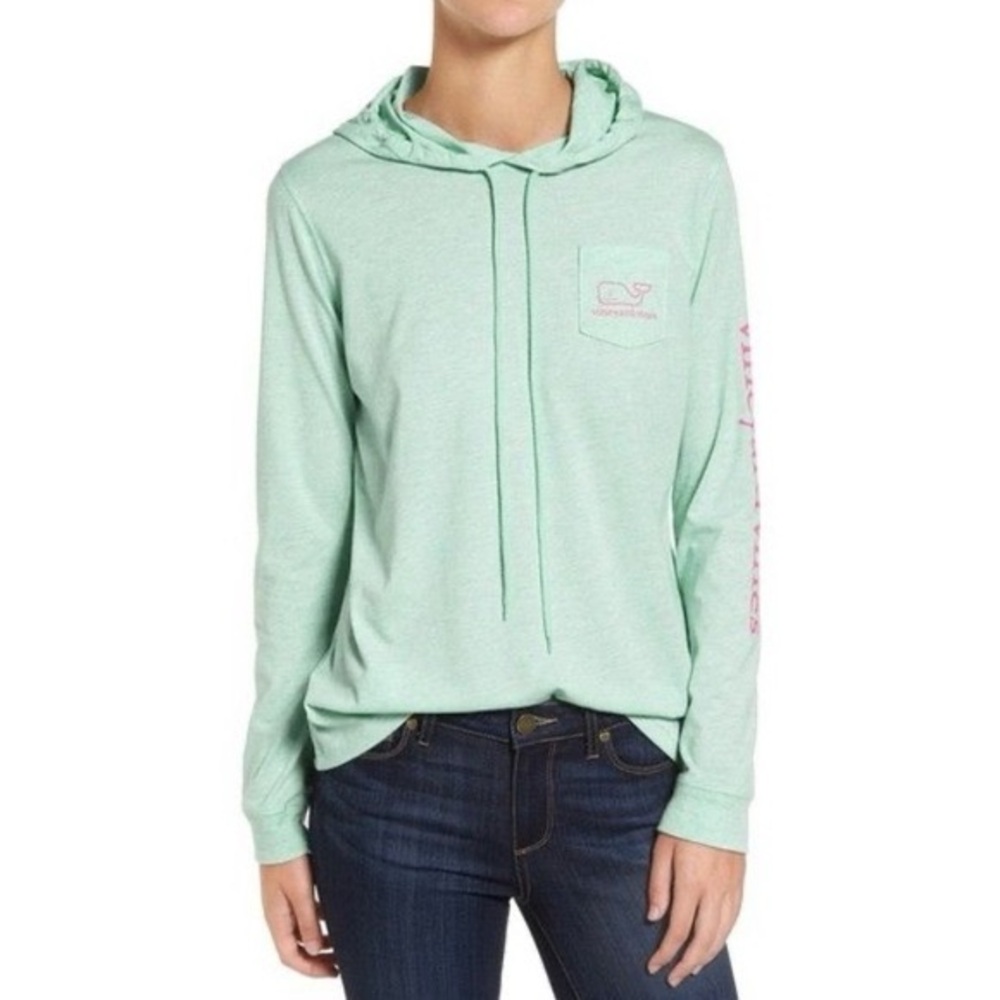 Vineyard Vines Green Hoodie with Pink Logo